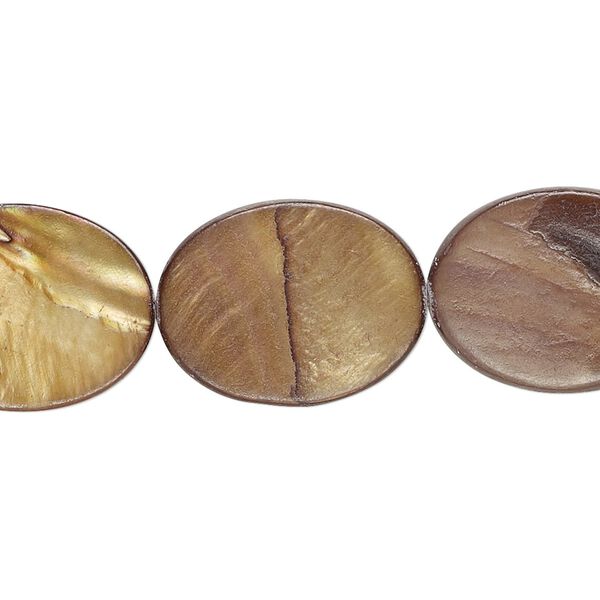 Bead, mother-of-pearl shell (dyed) 1pkg1, golden brown, 20x15mm-20x16mm flat oval, 15 inches. image number 0