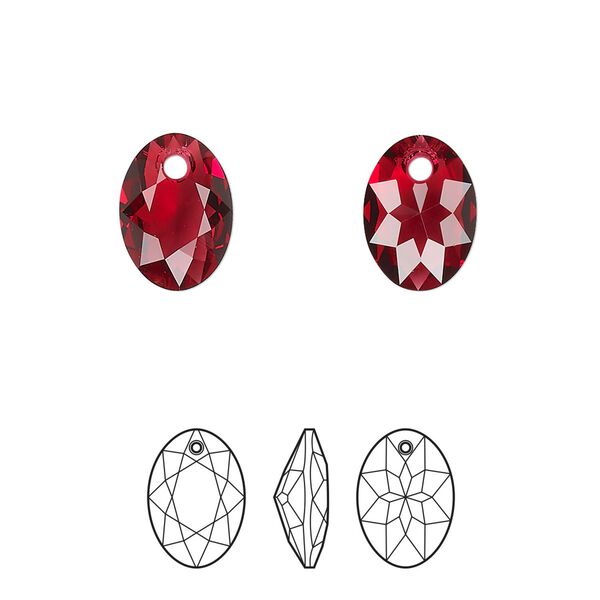 Drop 48pk scarlet, Swarovski® 11.5mm pendant elliptic cut 6438 image number 0