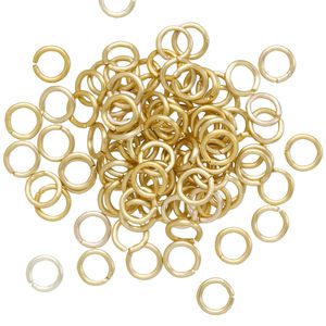 Jump ring, anodized aluminum, gold, 5mm matte round, 3.4mm inside diameter, 20 gauge. Sold per pkg of 100.