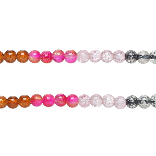 Bead, crackle glass, translucent multicolored, 8-8.5mm round. Sold per pkg of (2) 7-inch strands, approximately 50 beads. image number 0