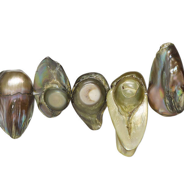 Pearl, cultured freshwater (dyed), khaki, 11x8mm-26x12mm baroque with 0.4mm hole, D grade, Mohs hardness 2-1/2 to 4. Sold per 15-inch strand. image number 0