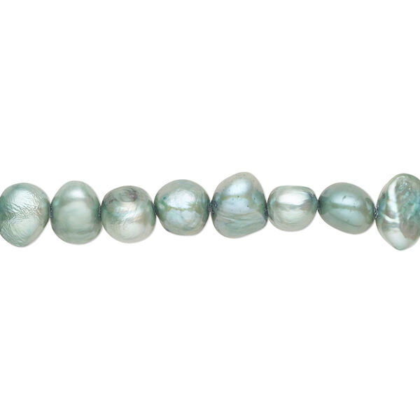 Pearl, cultured freshwater (dyed), avocado, 5-6mm flat-sided potato with 0.4-0.6mm hole, D grade, Mohs hardness 2-1/2 to 4. Sold per 15-inch strand. image number 0