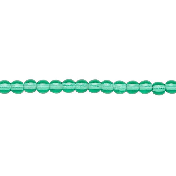 Bead, Czech glass druk, transparent teal, 4mm round. Sold per 15-1/2" to 16" strand. image number 0