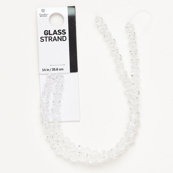 Bead, glass, clear, 5-6mm faceted bicone. Sold per 14-inch strand, approximately 65 beads. image number 0