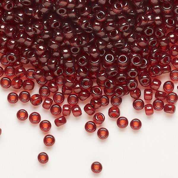 Seed bead, Miyuki, glass, pkg/50g, #8 rocaille, translucent gold luster garnet red (RR-304). image number 0