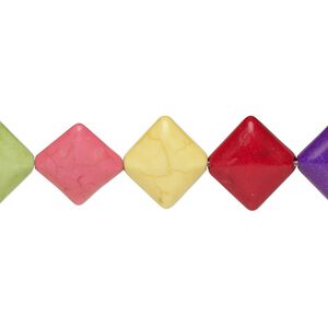 Bead, "howlite" (resin) (imitation), multicolored, 14x12mm-14x13mm flat diamond. Sold per 15-inch strand.