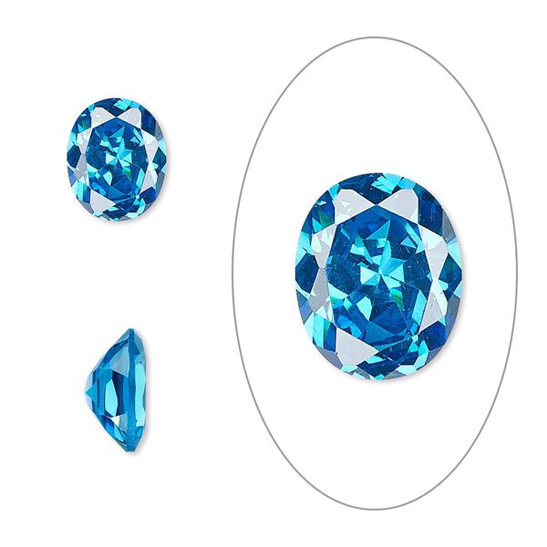 Gem, cubic zirconia, zircon blue, 10x8mm faceted oval, Mohs hardness 8-1/2. Sold individually. image number 0