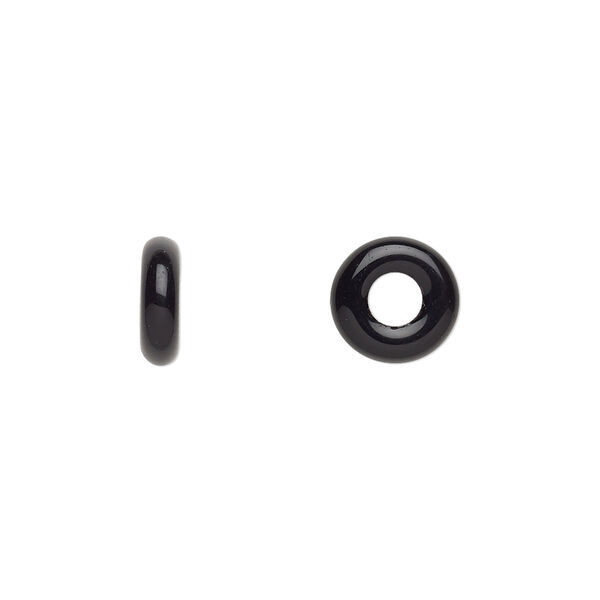 Bead, Czech pressed glass, jet, 9.5x3mm ring. Sold per pkg of 50. image number 0