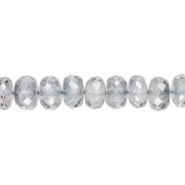 Bead, quartz crystal (coated), blue-grey, 7x4mm-8x6mm hand-cut micro-faceted rondelle, B+ grade, Mohs hardness 7. Sold per 8-inch strand, approximately 40 beads. image number 0