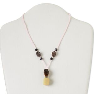 Multi-gemstone / glass / "pewter" (zinc-based alloy) 1pkg1, AB silver-finished / antique gold-finished necklace natural 17 inch / 1.25 inch dangle / lobster claw clasp