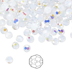 Bead 144pk white opal AB, Preciosa Czech crystal 4mm round