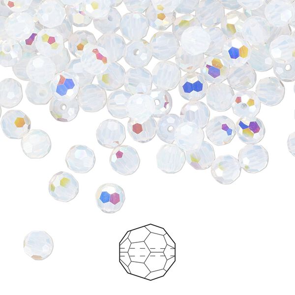 Bead 144pk white opal AB, Preciosa Czech crystal 4mm round image number 0