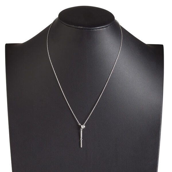 Necklace, Create Compliments®, cubic zirconia and sterling silver, clear, 33x6mm dangle with slider bead, 18 inches with springring clasp. Sold individually. image number 0