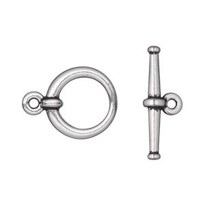 Clasp toggle 1pkg10 silver-plated pewter (tin alloy), 16.5mm tapered round, antique TierraCast® 1-strand