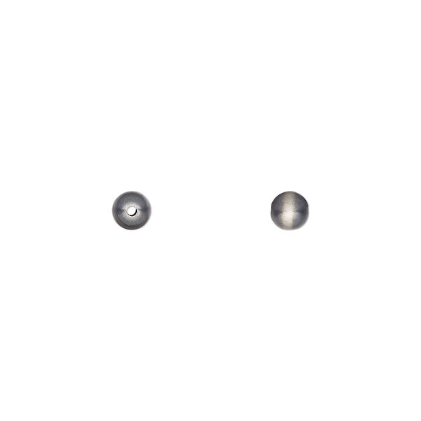 Bead, Navajo pearl style, brushed oxidized sterling silver, 4mm round. Sold per pkg of 4. image number 0