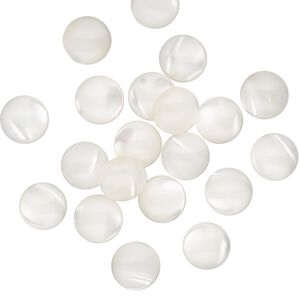 Cabochon, mother-of-pearl shell (bleached), 7mm non-calibrated round, Mohs hardness 3-1/2. Sold per pkg of 20.