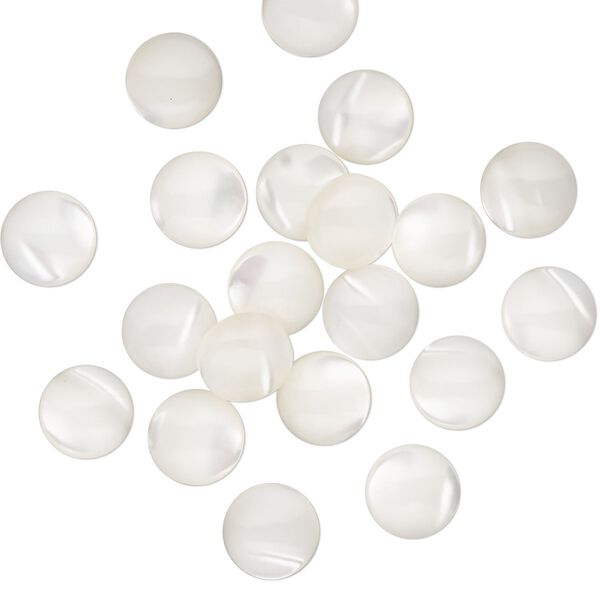 Cabochon, mother-of-pearl shell (bleached), 7mm non-calibrated round, Mohs hardness 3-1/2. Sold per pkg of 20. image number 0