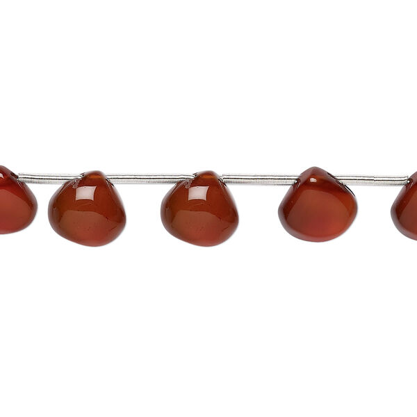 Bead, amber onyx (dyed / heated), 7-9mm hand-cut top-drilled puffed teardrop with 0.4-1.4mm hole, B grade, Mohs hardness 6-1/2 to 7. Sold per pkg of 8. image number 0