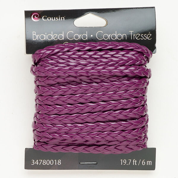 Faux leather 1pkg1, flat braided cord 6 meter purple 6mm image number 0