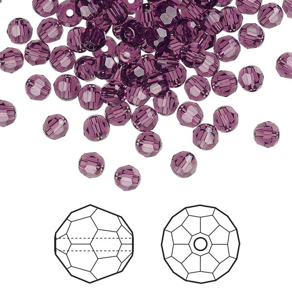 Bead 144pk amethyst, Crystal Passions® 4mm round 5000 image number 0