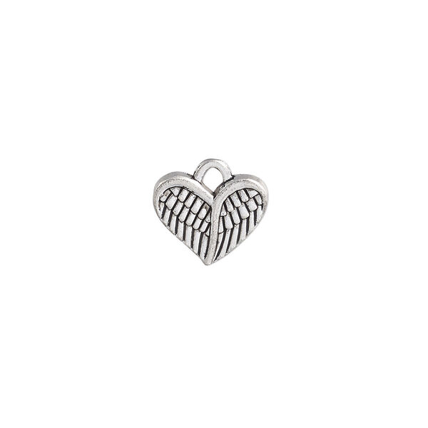Charm, antique silver-plated "pewter" (zinc-based alloy), 13x10.5mm single-sided heart with wings. Sold per pkg of 20. image number 0