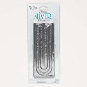 Chain 1pkg1, silver-plated brass, 3mm heart cable, 18 inches with springring clasp.