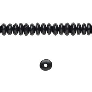 Bead, horn (dyed / waxed), black, 6x3mm hand-cut saucer. Sold per 15-1/2" to 16" strand.