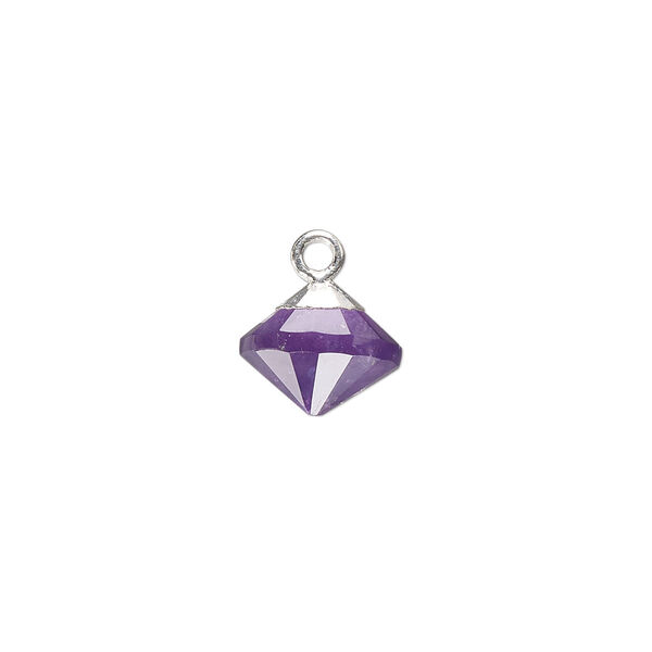 Drop, amethyst (natural) / sterling silver / silver-plated copper, 11x9mm hand-cut faceted bicone. Sold individually. image number 0