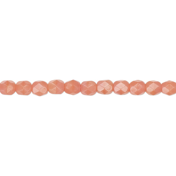 Bead, Czech fire-polished glass, opaque pink, 4mm round. Sold per 15-1/2" to 16" strand, approximately 100 beads. image number 0