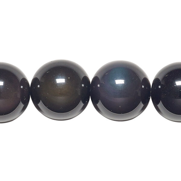 Bead, rainbow obsidian (natural), 16mm round, B grade, Mohs hardness 5 to 5-1/2. Sold per 8-inch strand, approximately 10 beads. image number 0