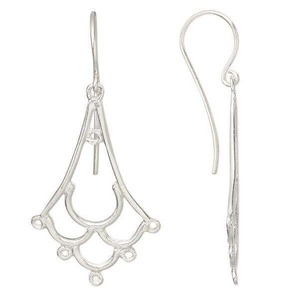 Ear wire, sterling silver, 40mm open teardrop with 6 loops, 19 gauge. Sold per pair. image number 0