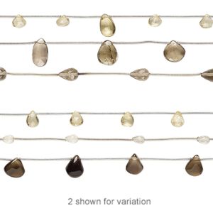 Smoky quartz / lemon quartz / lemon smoky quartz 1pkg3, hand-cut faceted teardrop bead 6 inch mix 5x4mm-13x9mm