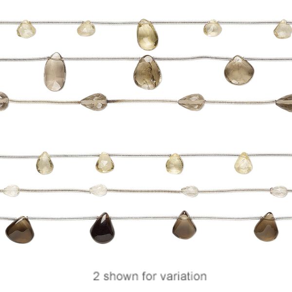 Smoky quartz / lemon quartz / lemon smoky quartz 1pkg3, hand-cut faceted teardrop bead 6 inch mix 5x4mm-13x9mm image number 0