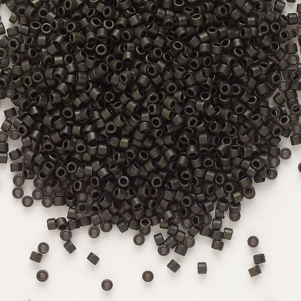 Seed bead, Delica®, glass, pkg/7.5g, #11 round, opaque matte metallic dark olive (DB-0311). image number 0
