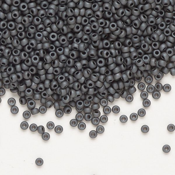 Seed bead, Miyuki, glass, pkg/250g, #11 rocaille, opaque matte metallic glazed luster slate (RR-2065). image number 0