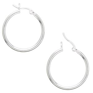 Earring hoop 1pkg2 sterling silver, 25mm round / latch-back closure, 1 pair