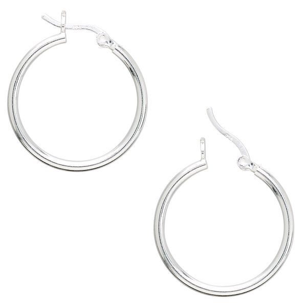 Earring hoop 1pkg2 sterling silver, 25mm round / latch-back closure, 1 pair image number 0
