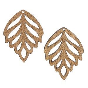 Focal, mango wood (coated), 50x37mm double-sided laser-cut leaf with cutouts. Sold per pkg of 2.