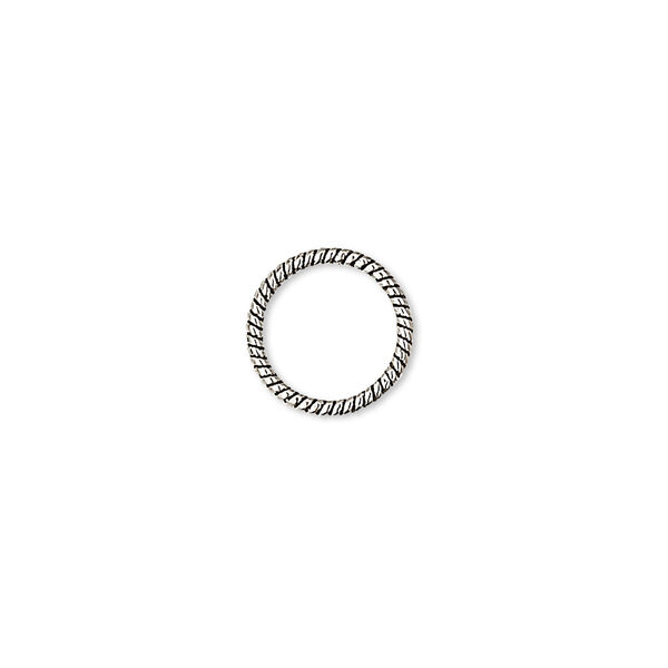 Jump ring, antiqued sterling silver, 11mm soldered twisted round, 9.3mm inside diameter, 18 gauge. Sold per pkg of 4. image number 0