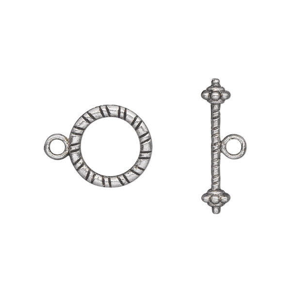Clasp, toggle, antique silver-plated "pewter" (zinc-based alloy), 13mm double-sided round. Sold per pkg of 20. image number 0