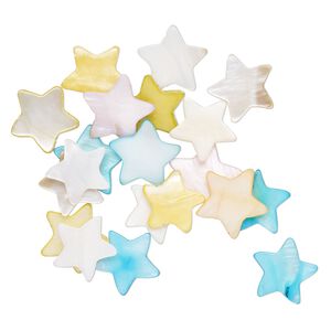 Bead 1pkg20 mother-of-pearl shell, 18x4mm-20x13mm top-drilled star mix bleached/dyed mixed colors