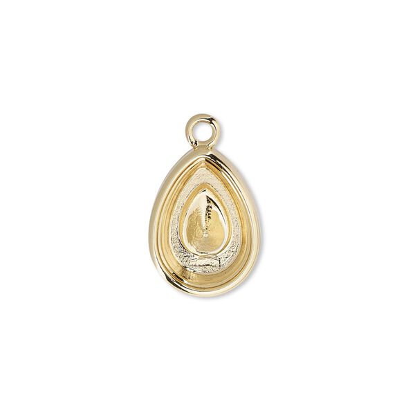 Drop, Almost Instant Jewelry®, gold-plated "pewter" (zinc-based alloy), 16x12mm pear with 14x10mm pear setting. Sold per pkg of 2. image number 0
