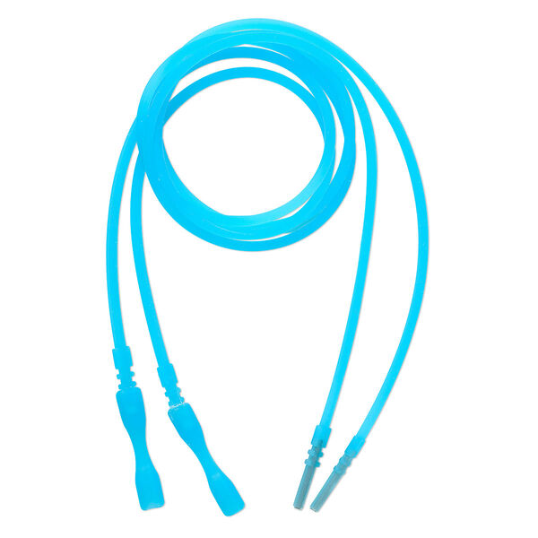 Necklace cord, silicone, translucent blue, 2.2-2.5mm wide, 18 inches with snap closure. Sold per pkg of 4. image number 0