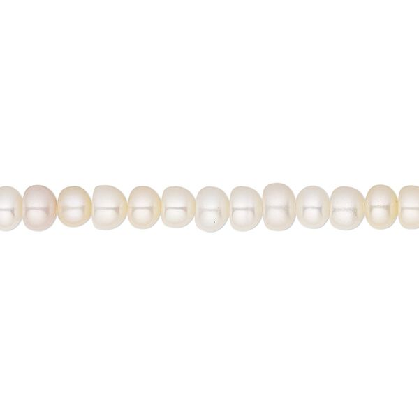 Pearl, White Lotus™, cultured freshwater (bleached), white, 4.5-5mm button, C grade, Mohs hardness 2-1/2 to 4. Sold per 15-1/2" to 16" strand. image number 0