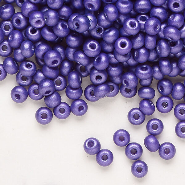 Seed bead, Preciosa Ornela Czech glass, pkg/50g, #6 rocaille, opaque PermaLux dyed lilac chalkwhite, (22015). image number 0