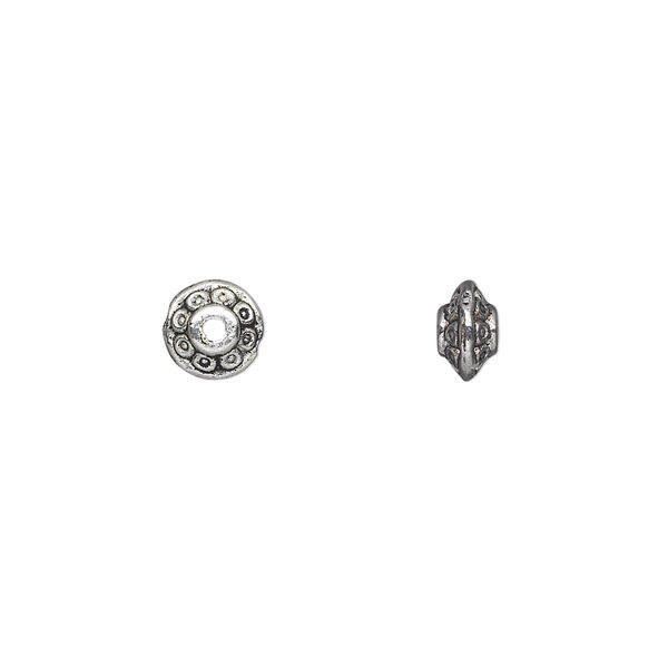 Bead, antique silver-plated "pewter" (zinc-based alloy), 6x4mm double-sided saucer. Sold per pkg of 100. image number 0