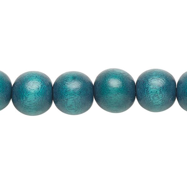 Bead, Taiwanese cheesewood (dyed / waxed), teal, 9-10mm round. Sold per pkg of (2) 15-1/2" to 16" strands. image number 0