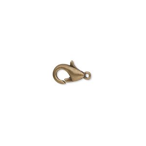 Clasp, lobster claw, antique gold-plated brass, 10x6mm with closed loop. Sold per pkg of 100.