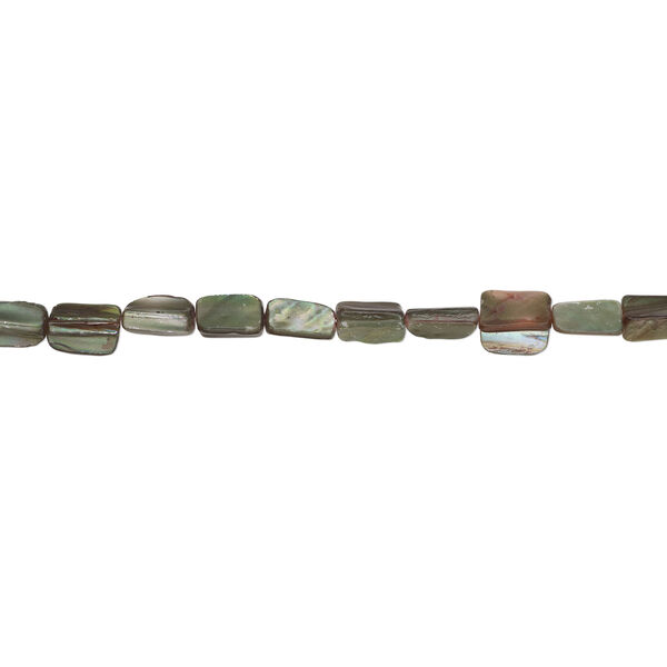 Mother-of-pearl shell 1pkg1, stick bead 14 inch dark green and brown 9x6mm-15x12mm image number 1