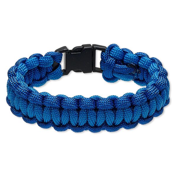 Bracelet, nylon paracord and plastic, dark blue / light blue / black, 18mm wide survival, 6-1/2 inches with buckle clasp. Sold individually. image number 0